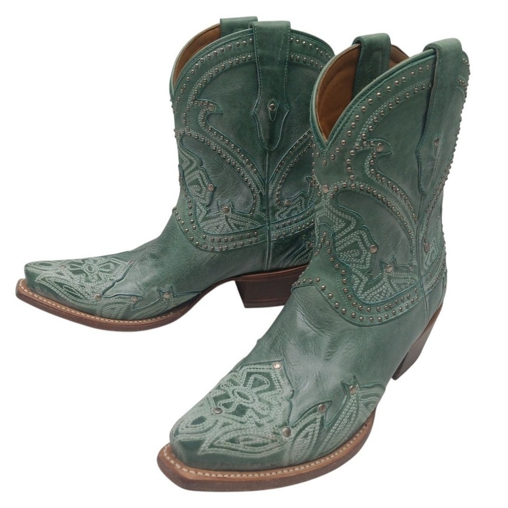 Lucchese M4977 Women's 7.5 B Turquoise Teal Leather Studded Western Boots NOS - Picture 10 of 16